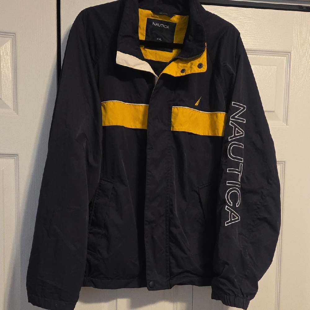 Nautica Navy Windbreaker with Yellow Chest Stripe